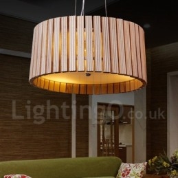 Modern Contemporary Wood Drum Pendant Light