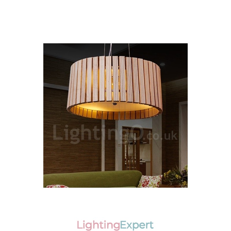 Modern Contemporary Wood Drum Pendant Light