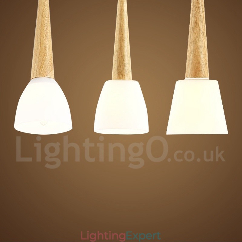Rustic Lodge Wooden Pendant Light with Glass Shade
