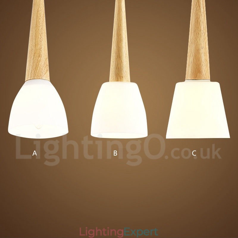 Rustic Lodge Wooden Pendant Light with Glass Shade