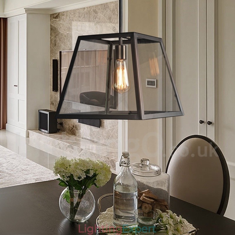 Vintage Metal Pendant Light with Glass Shade
