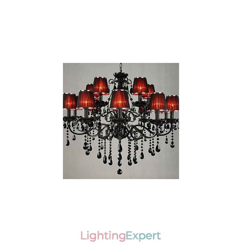 Chandelier Crystal Modern Contemporary Crystal 15 Light Red