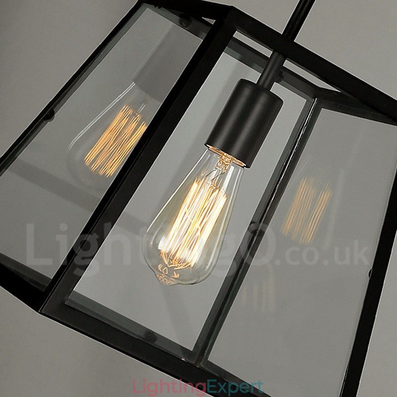 Vintage Metal Pendant Light with Glass Shade