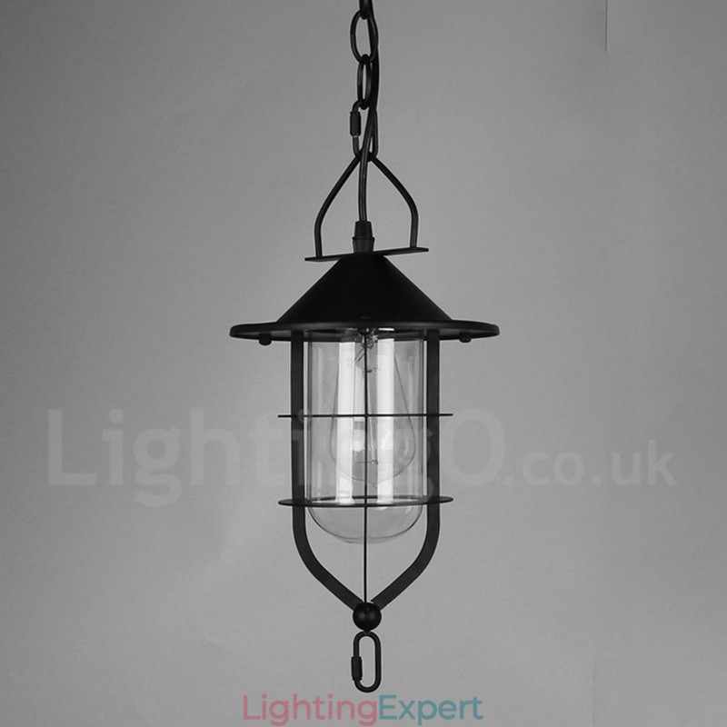 Vintage Metal Pendant Light with Glass Shade