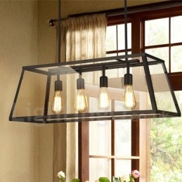 Rustic Lodge Vintage Metal Pendant Light with Glass Shade