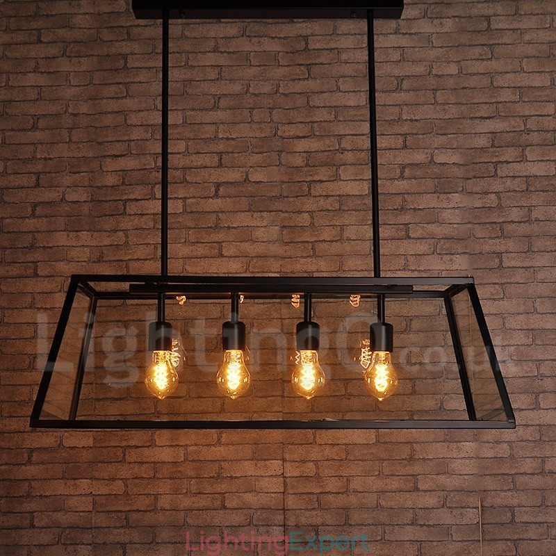 Rustic Lodge Vintage Metal Pendant Light with Glass Shade