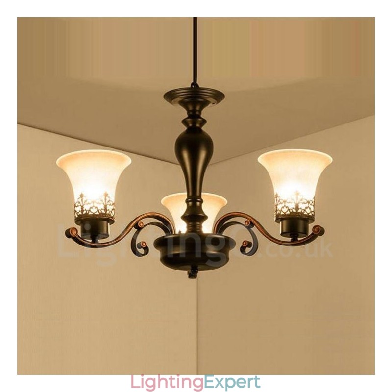 3 Light Rustic Lodge Integrated Metal Chandelier