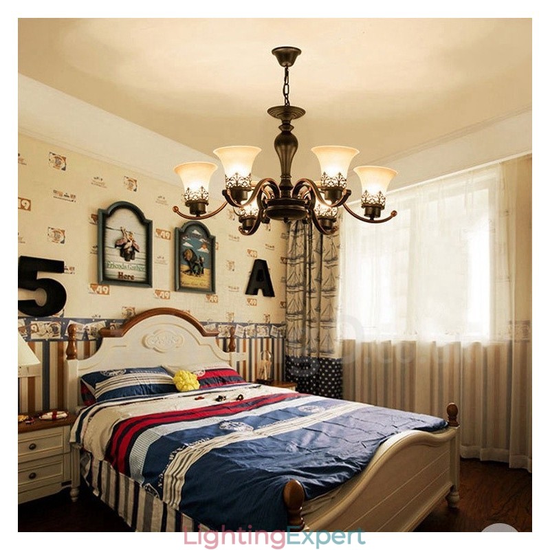 6 Light Rustic Lodge Integrated Metal Chandelier