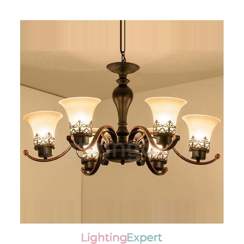 6 Light Rustic Lodge Integrated Metal Chandelier
