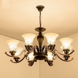 8 Light Rustic Lodge Integrated Metal Chandelier