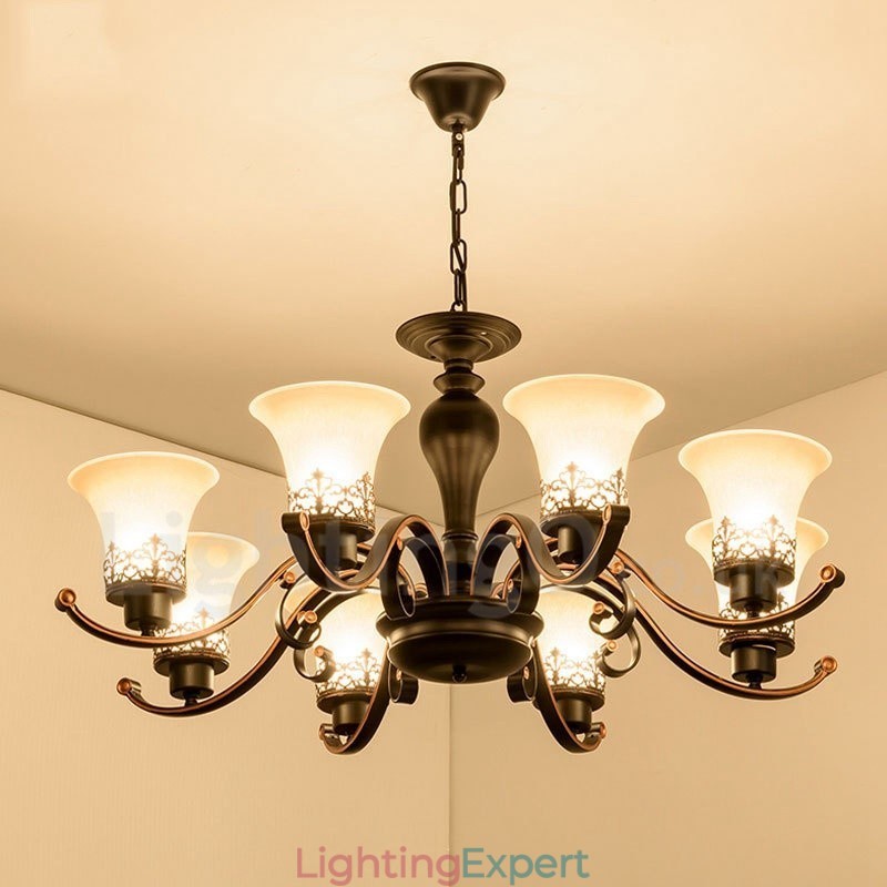 8 Light Rustic Lodge Integrated Metal Chandelier