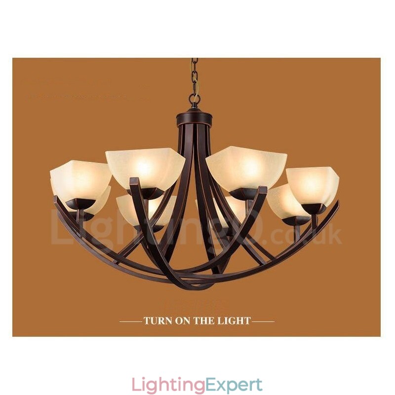 8 Light Rustic Lodge Integrated Metal Chandelier