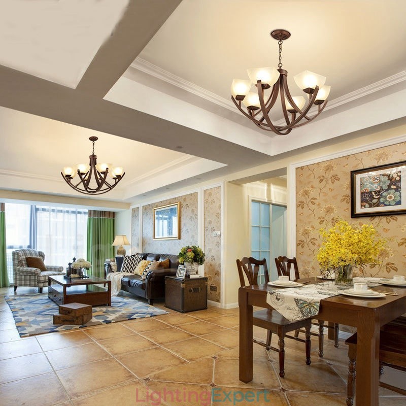 8 Light Rustic Lodge Integrated Metal Chandelier