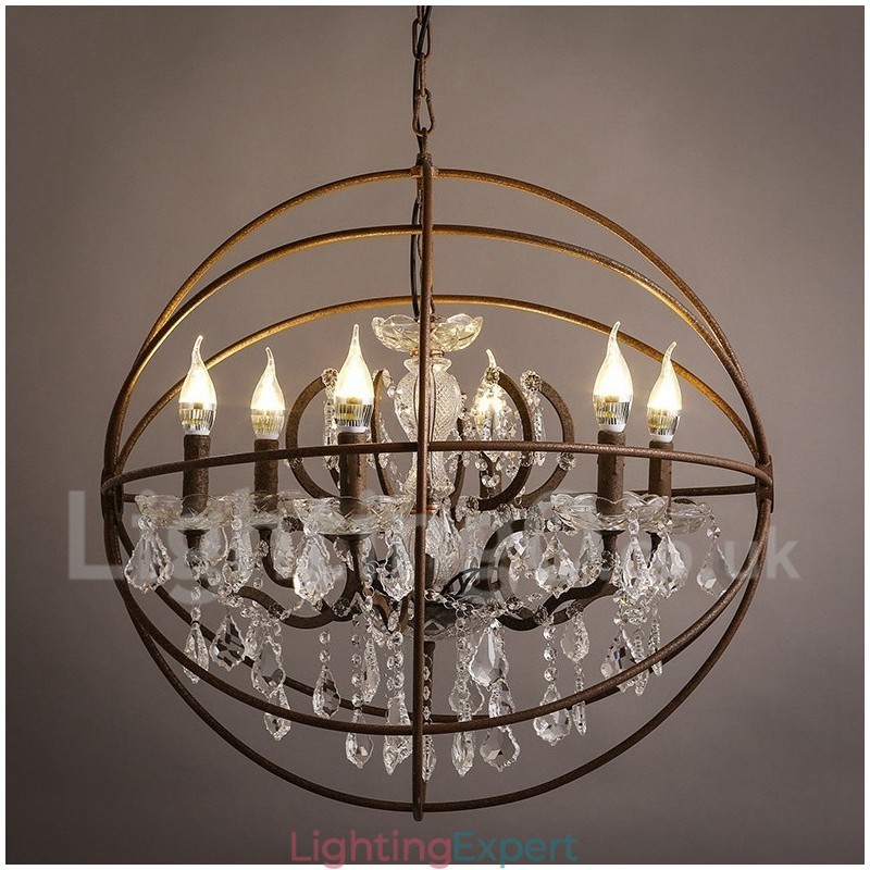 Diameter 60CM 80CM Vintage Crystal Painting Metal Chandelier Rusty Colour Pendant Light