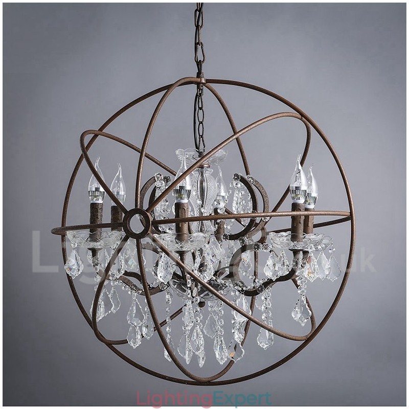 Diameter 60CM 80CM Vintage Crystal Painting Metal Chandelier Rusty Colour Pendant Light