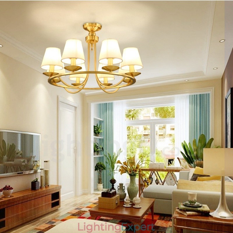 Brass 8 Light Rustic Lodge Integrated Metal Copper Chandelier
