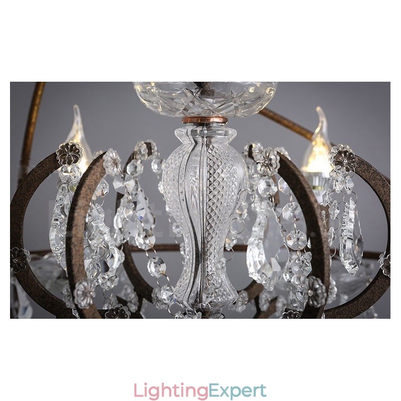Diameter 60CM 80CM Vintage Crystal Painting Metal Chandelier Rusty Colour Pendant Light