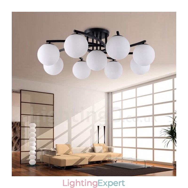 9 Light Rustic Lodge Integrated Chandelier with Glass Shade