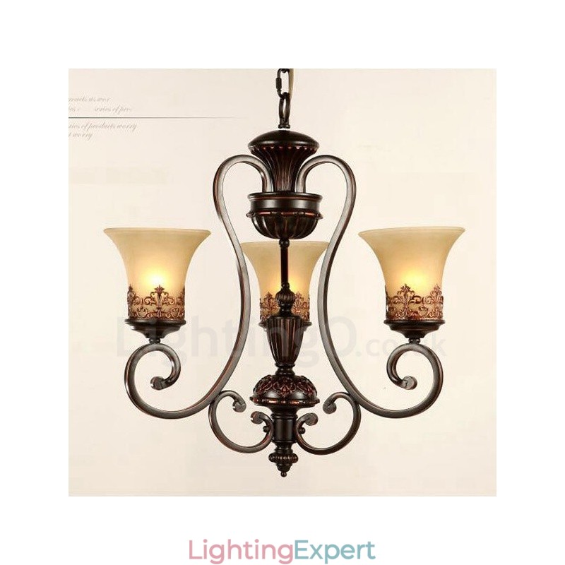 3 Light Rustic Lodge Integrated Metal Chandelier
