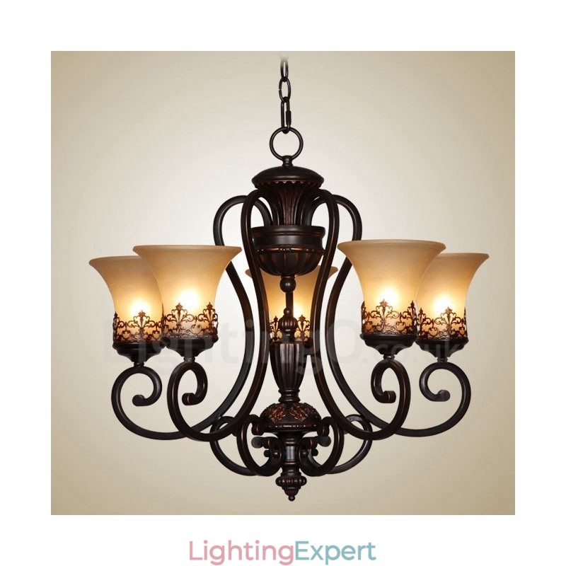 5 Light Rustic Lodge Integrated Metal Chandelier