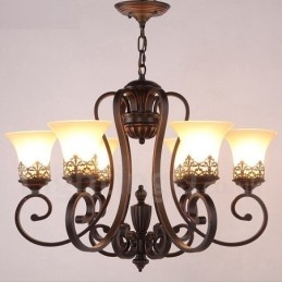 6 Light Rustic Lodge Integrated Metal Chandelier