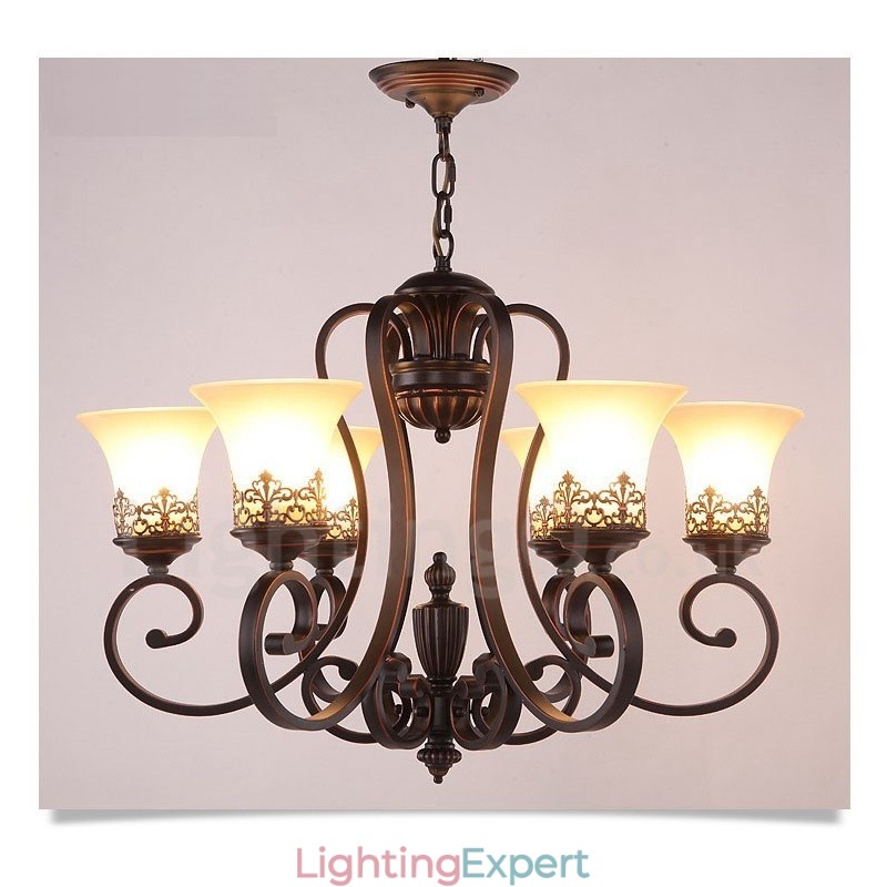 6 Light Rustic Lodge Integrated Metal Chandelier