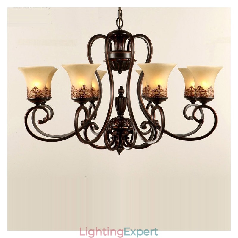 8 Light Rustic Lodge Integrated Metal Chandelier