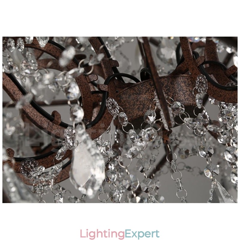 Diameter 60CM 80CM Vintage Crystal Painting Metal Chandelier Rusty Colour Pendant Light