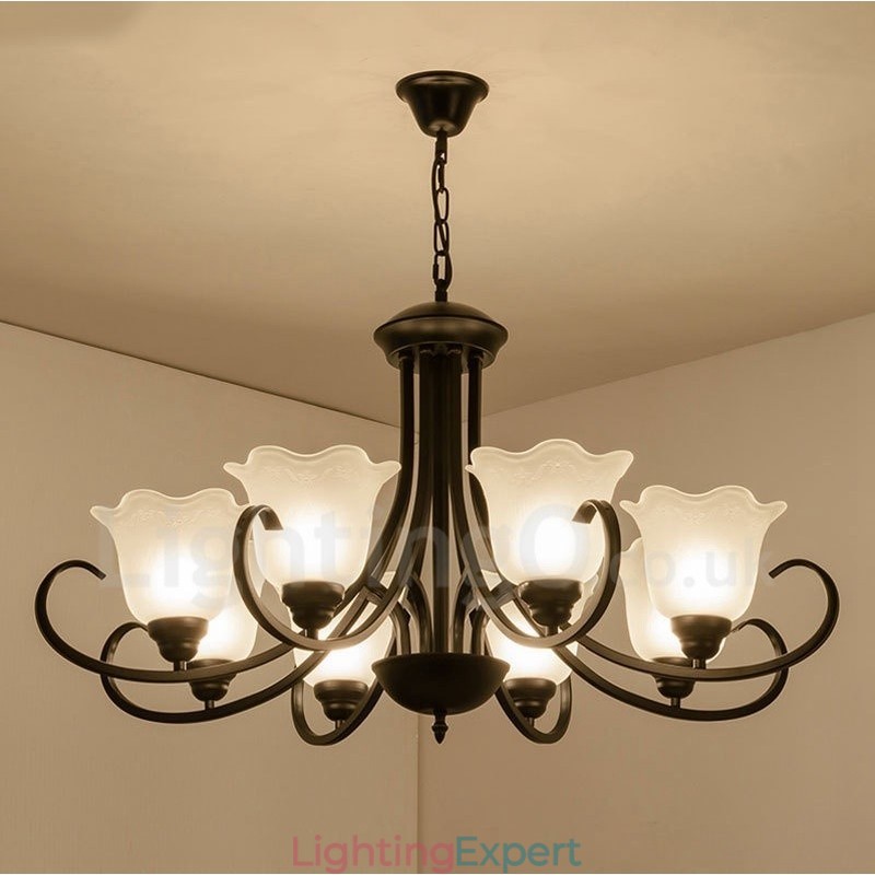 8 Light Rustic Lodge Integrated Metal Chandelier