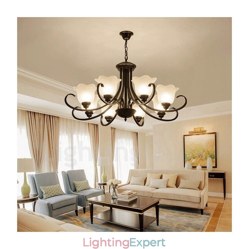 8 Light Rustic Lodge Integrated Metal Chandelier