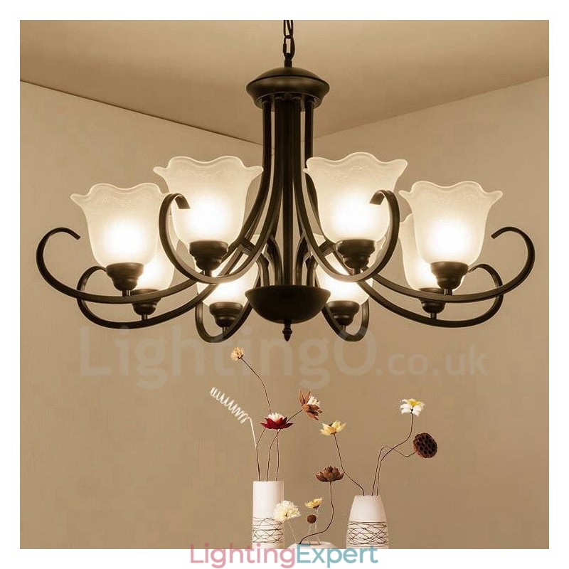 8 Light Rustic Lodge Integrated Metal Chandelier