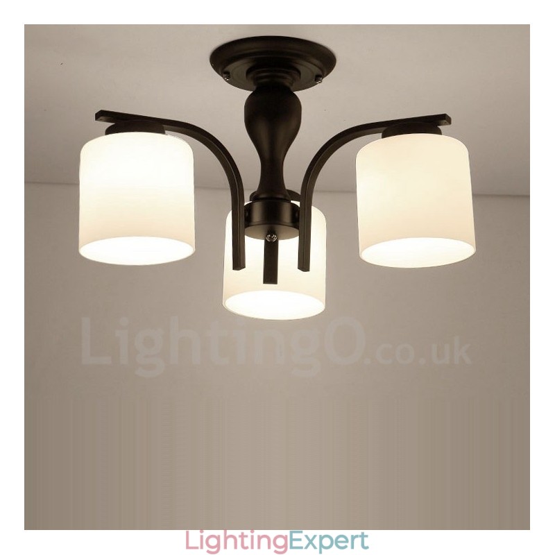 3 Light Country Integrated Metal Chandelier with Glass Shade