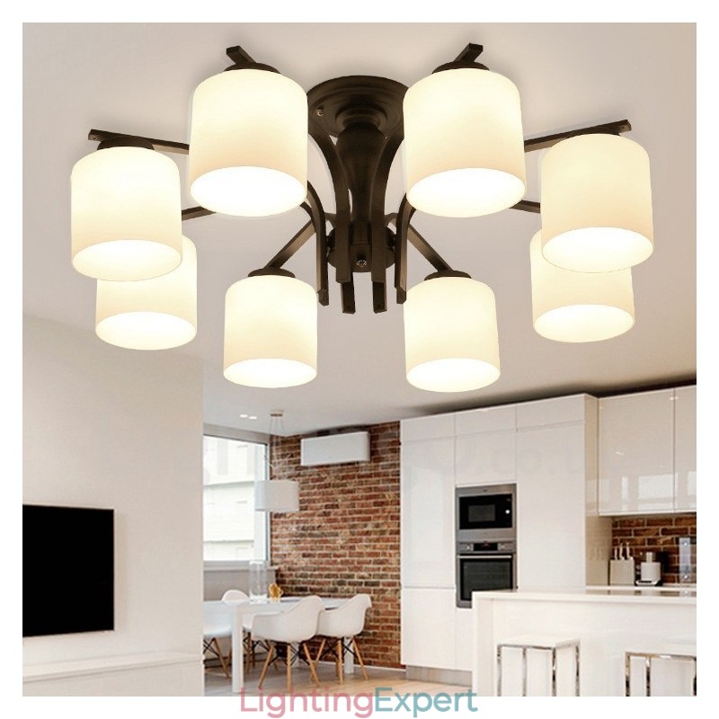 8 Light Country Integrated Metal Chandelier with Glass Shade