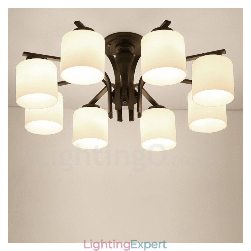 8 Light Country Integrated Metal Chandelier with Glass Shade