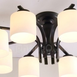 8 Light Country Integrated Metal Chandelier with Glass Shade