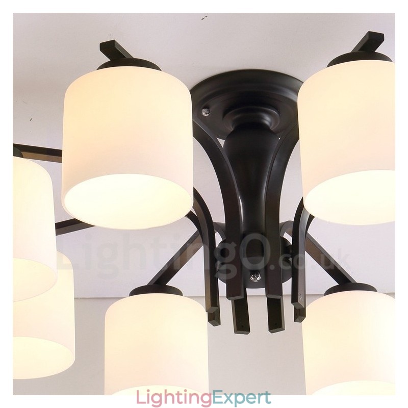 8 Light Country Integrated Metal Chandelier with Glass Shade