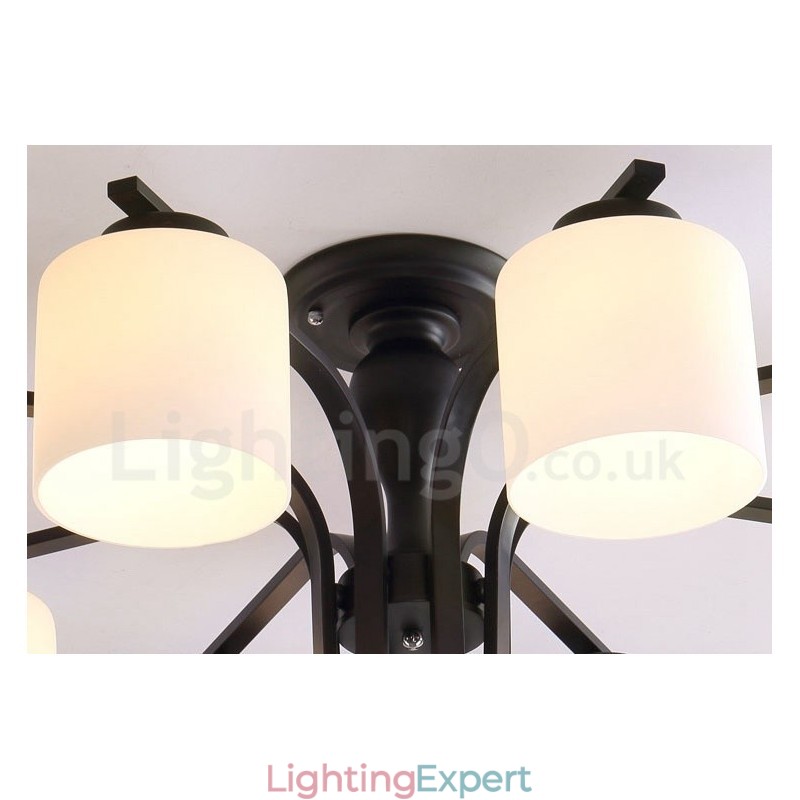 8 Light Country Integrated Metal Chandelier with Glass Shade