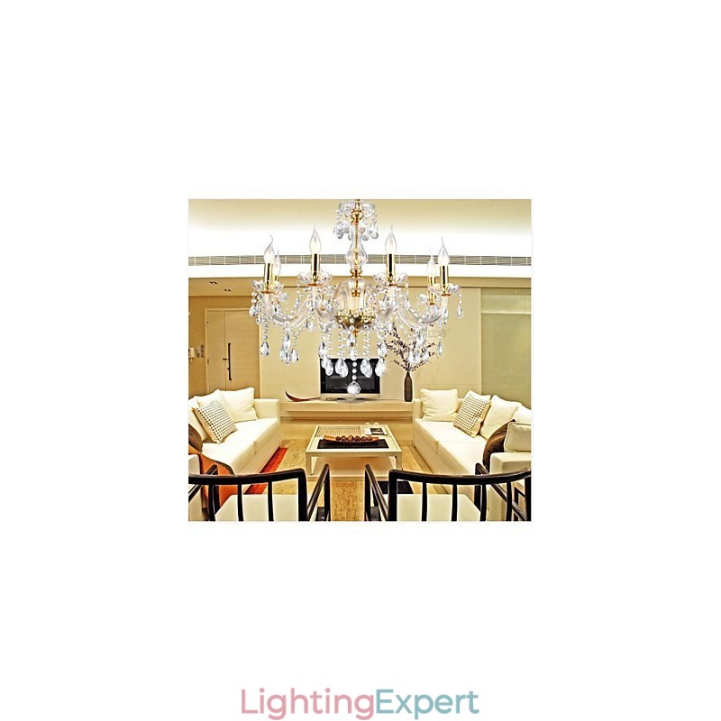 Chandelier 6 Lights Golden Vintage in Crystal Feature
