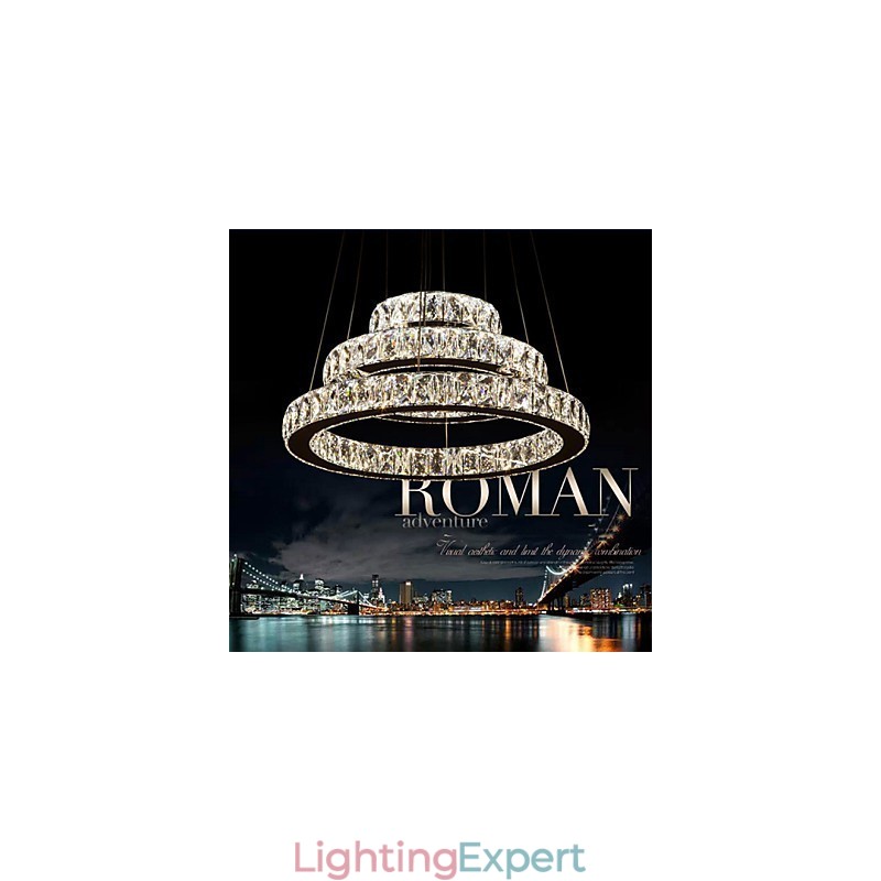 Pendant Light Modern Lighting Warm White Three Rings D204060 Transparent K9 Large Crystal Ceiling Lights