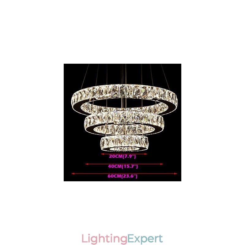 Pendant Light Modern Lighting Warm White Three Rings D204060 Transparent K9 Large Crystal Ceiling Lights