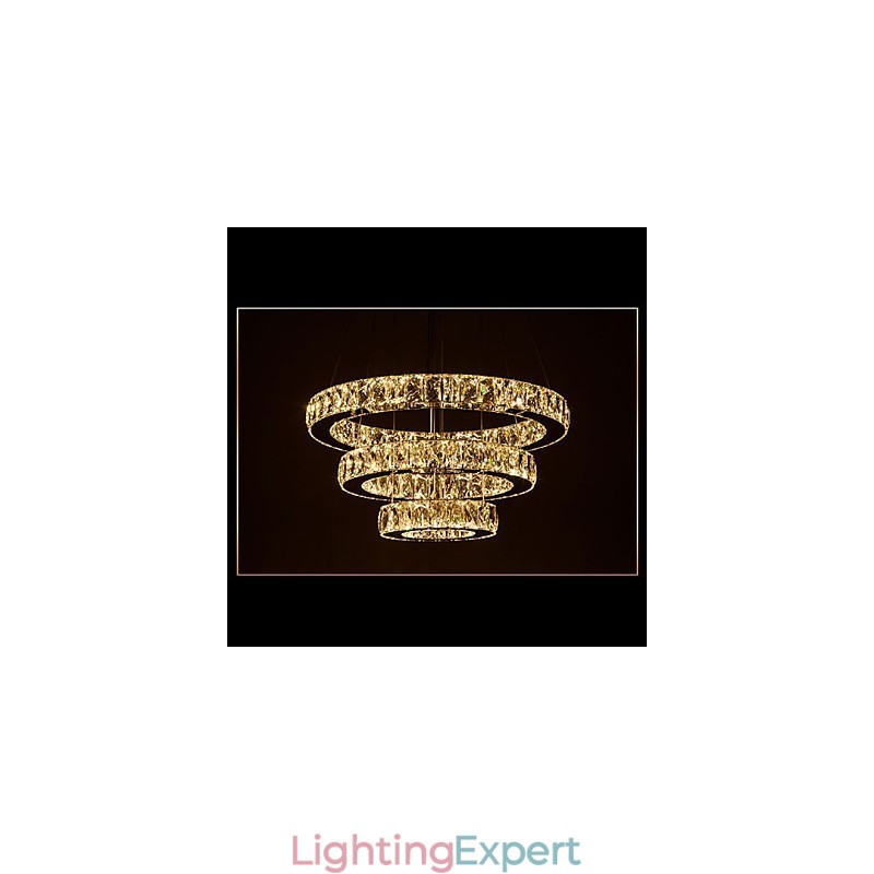 Pendant Light Modern Lighting Warm White Three Rings D204060 Transparent K9 Large Crystal Ceiling Lights