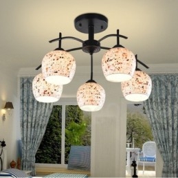 5 Light Mediterranean Style Integrated Chandelier with Glass Shade