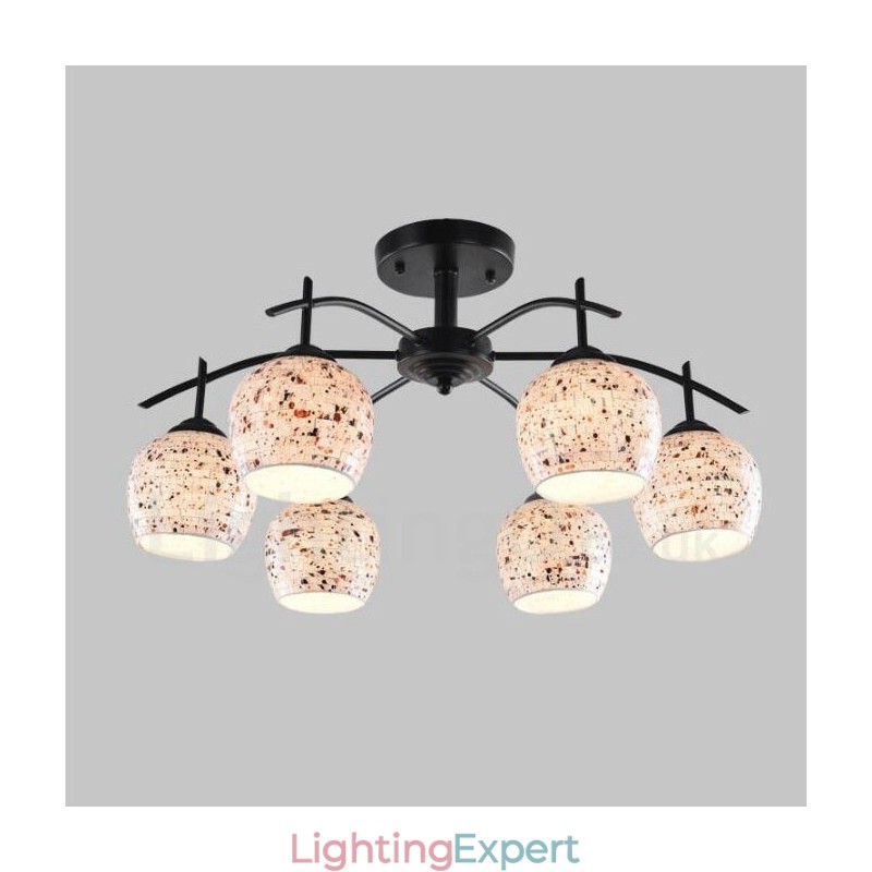 6 Light Mediterranean Style Integrated Chandelier with Glass Shade