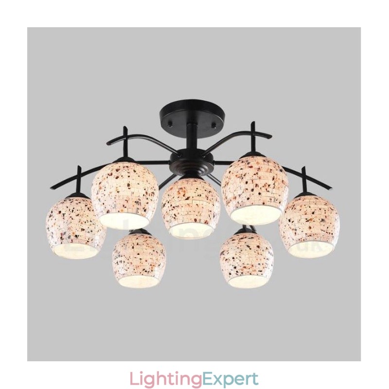 7 Light Mediterranean Style Integrated Chandelier with Glass Shade
