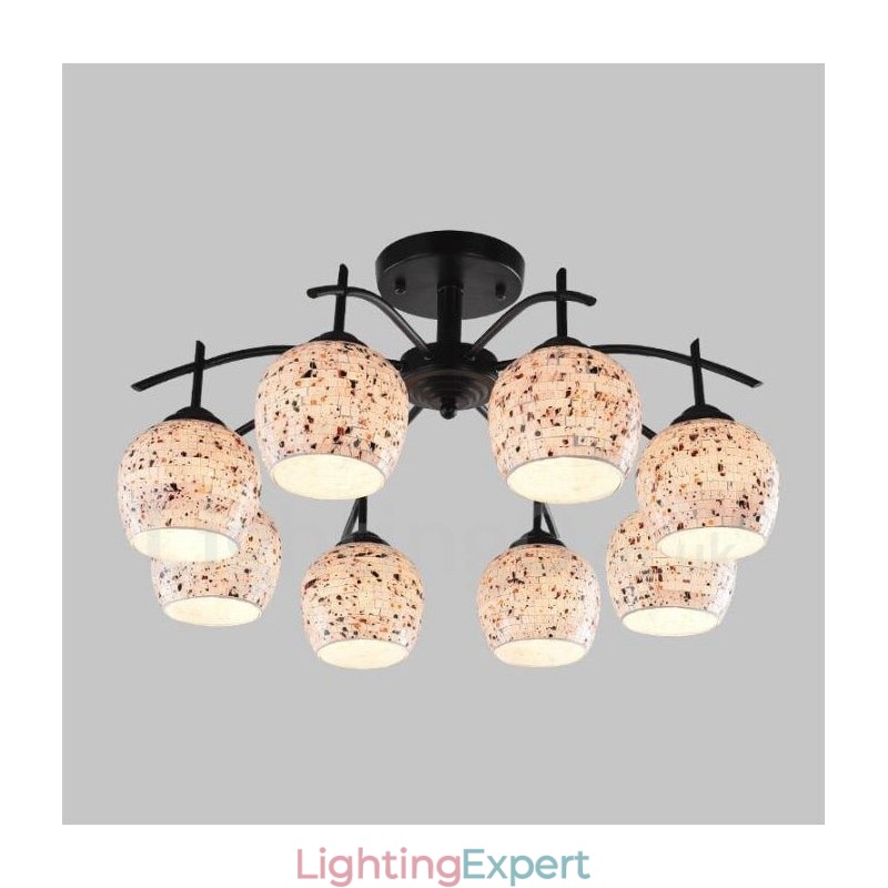 8 Light Mediterranean Style Integrated Chandelier with Glass Shade