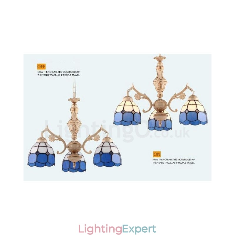 3 Light Mediterranean Style Integrated Metal Chandelier with Glass Shade