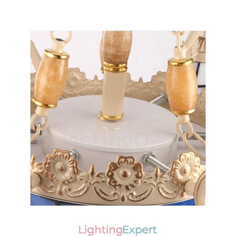 5 Light Mediterranean Style Integrated Metal Chandelier with Glass Shade