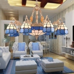 11 Light Mediterranean Style Integrated Metal Chandelier with Glass Shade