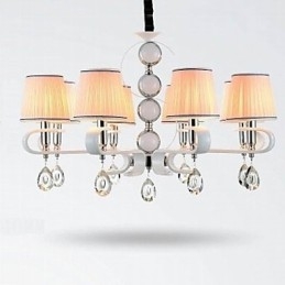Fabric Chandelier 8 Light High Grade Lamp White Jade Silver Ring