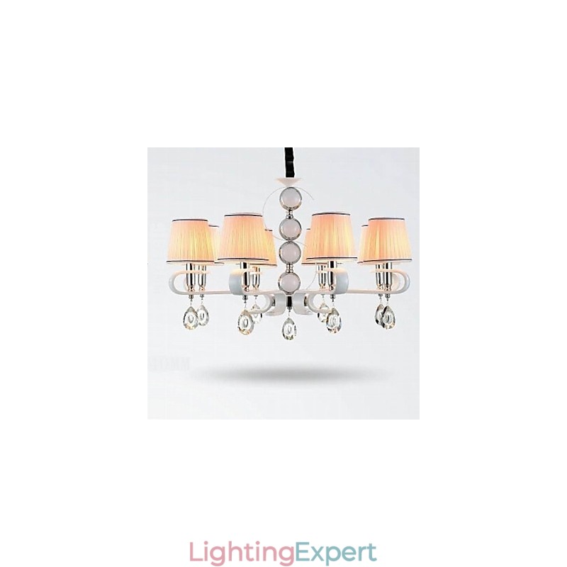Fabric Chandelier 8 Light High Grade Lamp White Jade Silver Ring